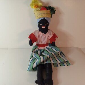 Vintage 1980 Handmade Ethnic Cloth Doll Dominican Republic Woman 10"